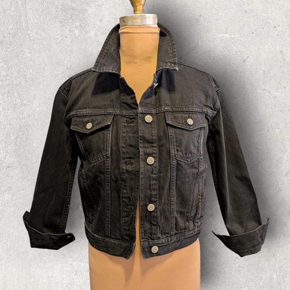 Madewell Black BOXY CROP Jean Jacket XS